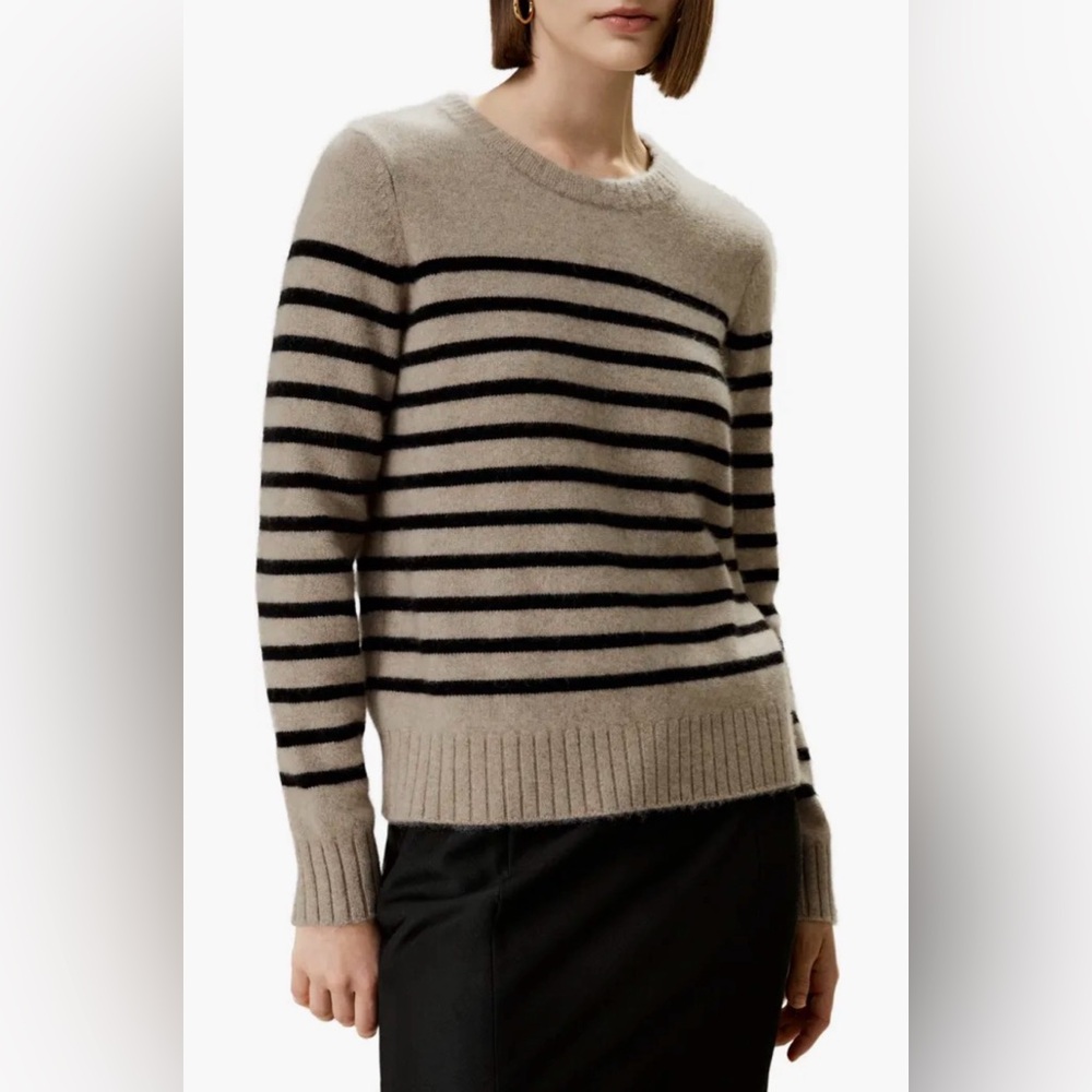 NWT Lilysilk Striped Round Collar Cashmere Sweater